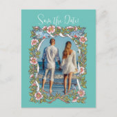 Blauwgroen Wildflower Bird Border Sla de datum fot Briefkaart (Voorkant)