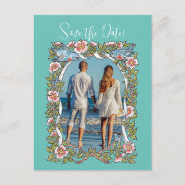 Blauwgroen Wildflower Bird Border Sla de datum fot Briefkaart