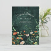 Blauwgroen Wildflower Bridal Shower Invitation Kaart (Staand voorkant)