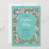 Blauwgroen Wildflower Vogel Bloemengrens Boho Brui Kaart (Voorkant)