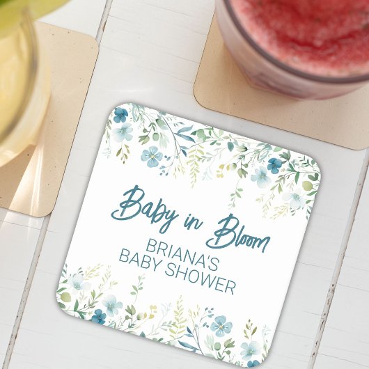 Blauwgroen Wildflowers Boy Baby shower Kartonnen Onderzetters