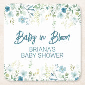 Blauwgroen Wildflowers Boy Baby shower Kartonnen Onderzetters (Voorkant)