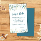 Blauwgroen Wildflowers Boy Baby shower Luier Raffl Informatiekaartje