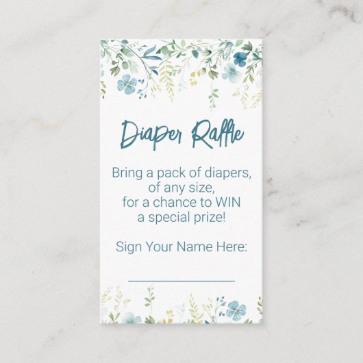 Blauwgroen Wildflowers Boy Baby shower Luier Raffl Informatiekaartje (Voorkant)