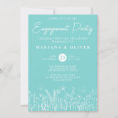 Blauwgroen Wildflowers Engagement Party Invitation Kaart (Voorkant)