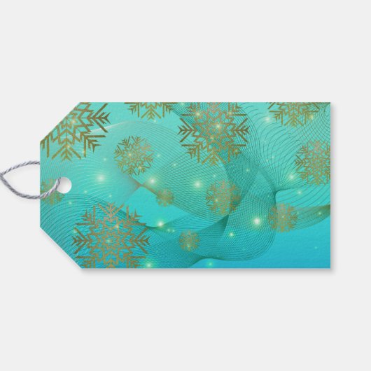 Blauwgroen winter met pretkerst cadeaulabel (Achterkant Horizontaal)