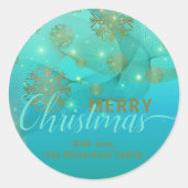 Blauwgroen winter met pretkerst ronde sticker (Voorkant)