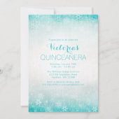  Blauwgroen winter Wonderland Quinceanera Invites Kaart (Voorkant)
