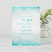  Blauwgroen winter Wonderland Quinceanera Invites Kaart (Staand voorkant)