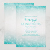  Blauwgroen winter Wonderland Quinceanera Invites Kaart (Voorkant / Achterkant)