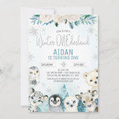 Blauwgroen winterdieren Winter Onederland Verjaard Kaart (Voorkant)