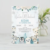 Blauwgroen winterdieren Winter Onederland Verjaard Kaart (Staand voorkant)