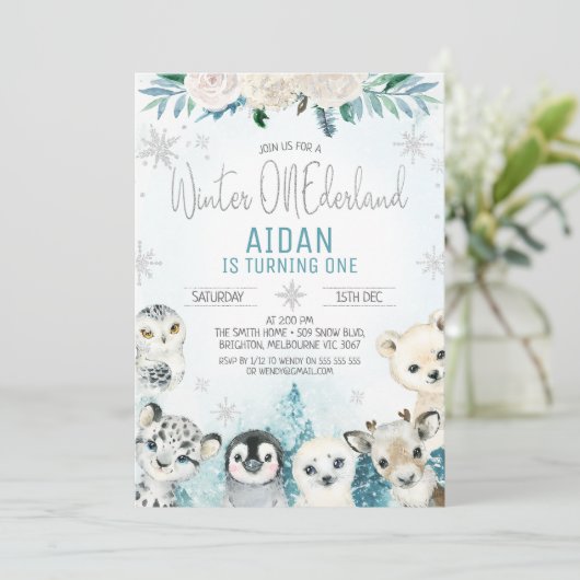 Blauwgroen winterdieren Winter Onederland Verjaard Kaart (Staand voorkant)