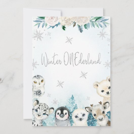 Blauwgroen winterdieren Winter Onederland Verjaard Kaart (Achterkant)