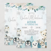 Blauwgroen winterdieren Winter Onederland Verjaard Kaart (Voorkant / Achterkant)