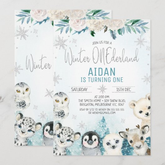 Blauwgroen winterdieren Winter Onederland Verjaard Kaart (Voorkant / Achterkant)