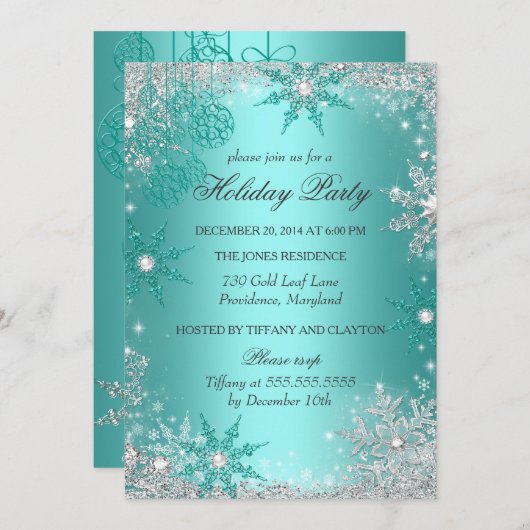 Blauwgroen Winterfeest kerstfeestdag 3 Kaart (Voorkant / Achterkant)