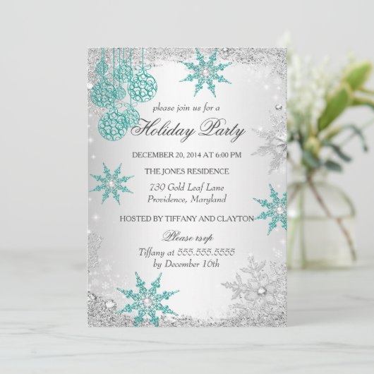 Blauwgroen Winterfeest kerstfeestdag 4 Kaart (Staand voorkant)