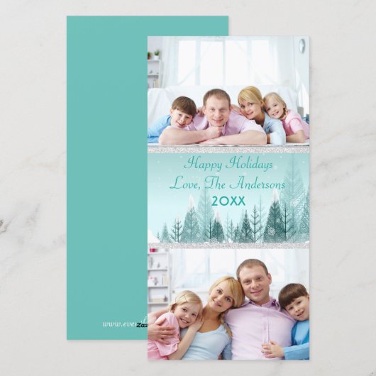 Blauwgroen winterlandschapscène 2 foto's - Fotokaa Feestdagenkaart (Voorkant / Achterkant)