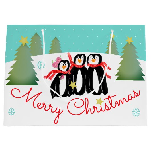 Blauwgroen wintertijd scène groot cadeauzakje (Voorkant)