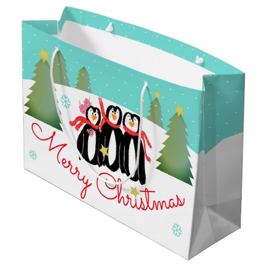 Blauwgroen wintertijd scène groot cadeauzakje (Achterkant Gekanteld)