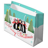 Blauwgroen wintertijd scène groot cadeauzakje (Voorkant Gekanteld)