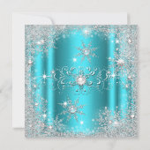 Blauwgroen winterWonderland Snowflakes Partij Kaart (Achterkant)