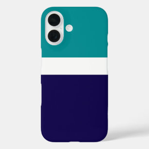 Blauwgroen Wit Blauw Plain Kleurblok Ontwerp iPhone 16 Hoesje
