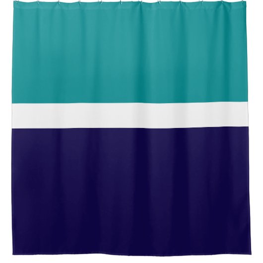 Blauwgroen Wit Blauw Plain Kleurblok Ontwerp Douchegordijn (Voorkant)