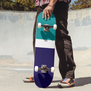 Blauwgroen Wit Blauw Plain Kleurblok Ontwerp Persoonlijk Skateboard