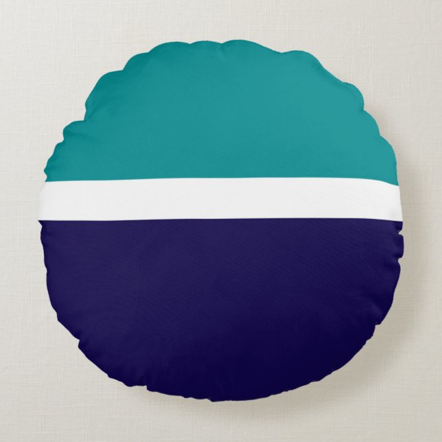 Blauwgroen Wit Blauw Plain Kleurblok Ontwerp Rond Kussen (Voorkant)