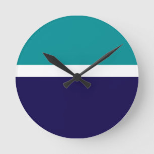 Blauwgroen Wit Blauw Plain Kleurblok Ontwerp Ronde Klok