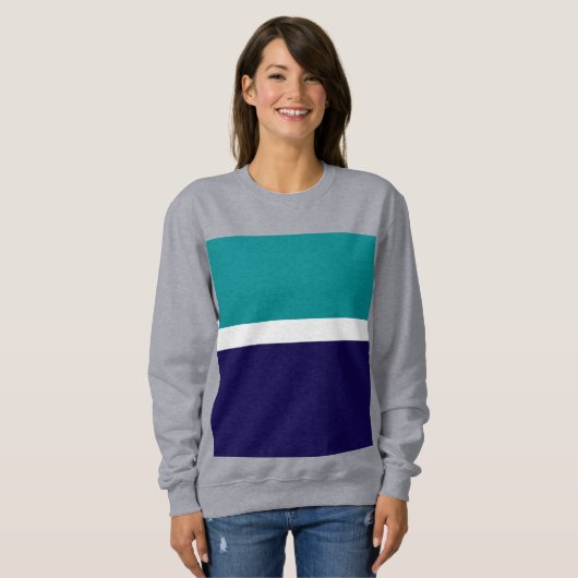 Blauwgroen Wit Blauw Plain Kleurblok Ontwerp Trui (Voorkant volledig)