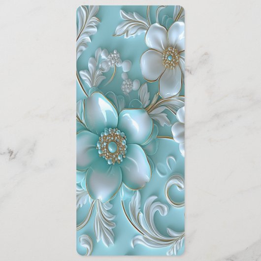 Blauwgroen wit bloemenmenu menu (Achterkant)