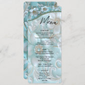 Blauwgroen wit bloemenmenu menu (Voorkant / Achterkant)