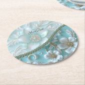 Blauwgroen wit bloemenpapier Onderzetter (Gebogen)