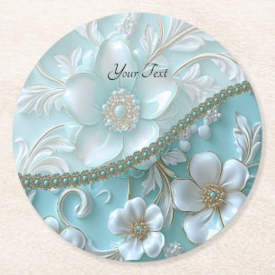 Blauwgroen wit bloemenpapier Onderzetter