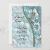 Blauwgroen wit bloemenrepetitiediner kaart (Voorkant)