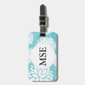 Blauwgroen wit bloemmotief bagagelabel (Voorkant verticaal)