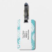 Blauwgroen wit bloemmotief bagagelabel (Achterkant verticaal)