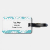 Blauwgroen wit bloemmotief bagagelabel (Achterkant horizontaal)