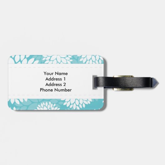 Blauwgroen wit bloemmotief bagagelabel (Achterkant horizontaal)