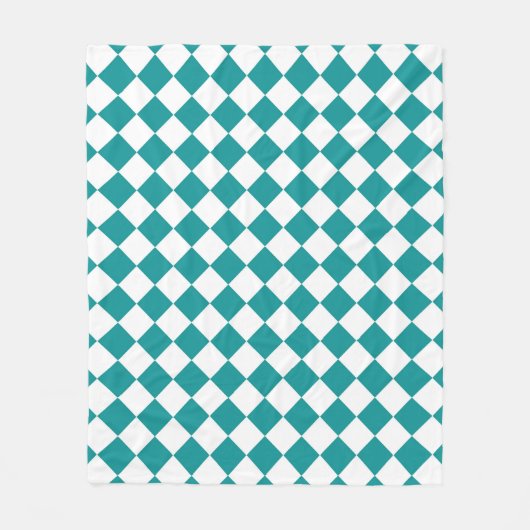 Blauwgroen wit checker diamantpatroon fleece deken (Voorkant)