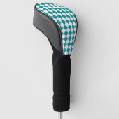 Blauwgroen wit checker diamantpatroon golfheadcover (Schuin)
