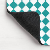 Blauwgroen wit checker diamantpatroon muismat (Hoek)