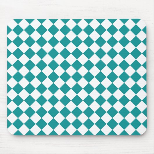 Blauwgroen wit checker diamantpatroon muismat (Voorkant)
