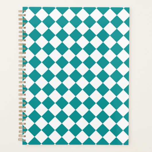 Blauwgroen wit checker diamantpatroon planner (Voorkant)