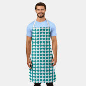 Blauwgroen wit checker diamantpatroon schort (Gedragen)