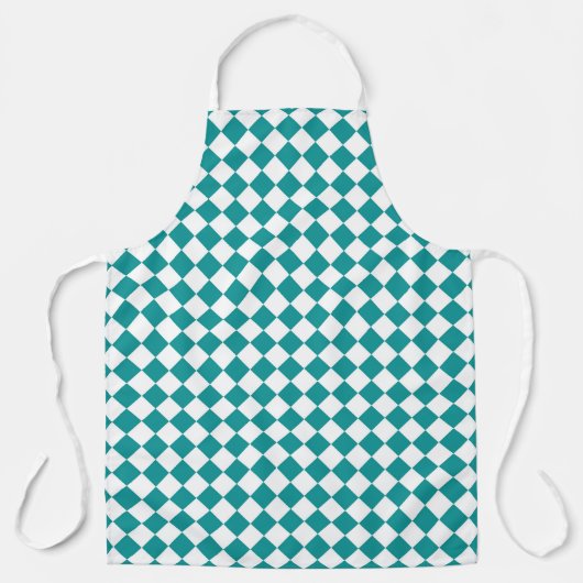 Blauwgroen wit checker diamantpatroon schort (Voorkant)