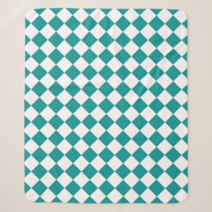 Blauwgroen wit checker diamantpatroon sherpa deken